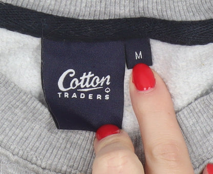 Cotton Traders Men’s Grey M Crew Neck Logo Fleece Pullover Sweatshirt