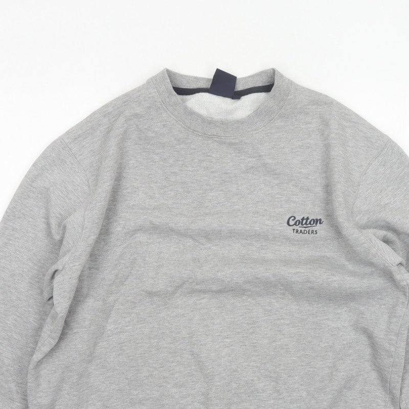 Cotton Traders Men’s Grey M Crew Neck Logo Fleece Pullover Sweatshirt