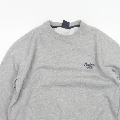 Cotton Traders Men’s Grey M Crew Neck Logo Fleece Pullover Sweatshirt
