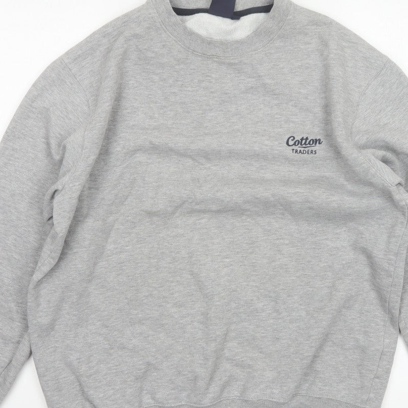 Cotton Traders Men’s Grey M Crew Neck Logo Fleece Pullover Sweatshirt