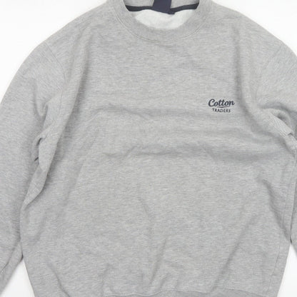 Cotton Traders Men’s Grey M Crew Neck Logo Fleece Pullover Sweatshirt