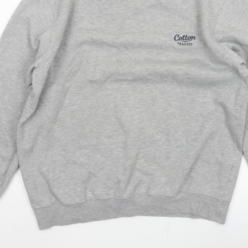 Cotton Traders Men’s Grey M Crew Neck Logo Fleece Pullover Sweatshirt