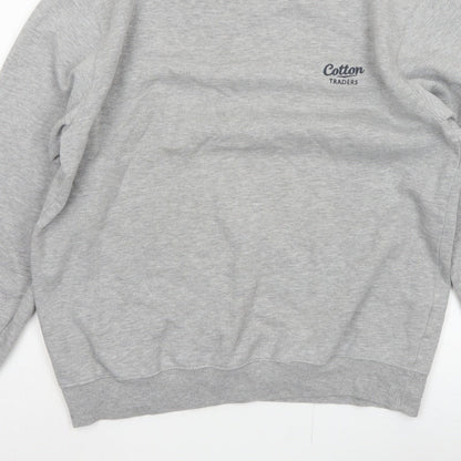 Cotton Traders Men’s Grey M Crew Neck Logo Fleece Pullover Sweatshirt