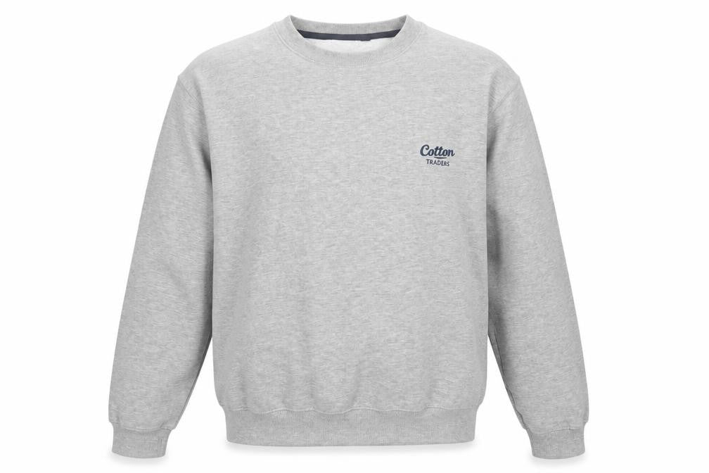 Cotton Traders Men’s Grey M Crew Neck Logo Fleece Pullover Sweatshirt