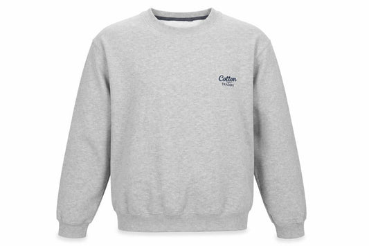 Cotton Traders Men’s Grey M Crew Neck Logo Fleece Pullover Sweatshirt