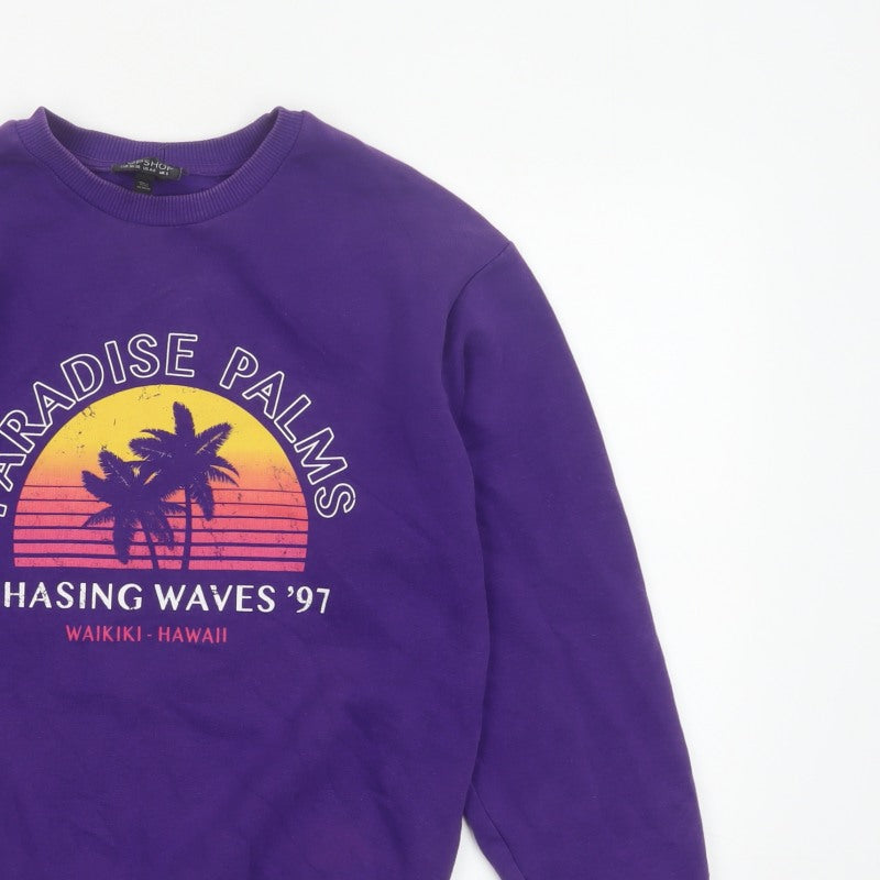Topshop Women Purple S Paradise Palms Graphic Pullover Sweatshirt