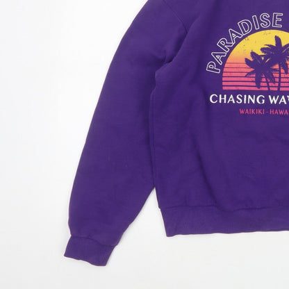 Topshop Women Purple S Paradise Palms Graphic Pullover Sweatshirt