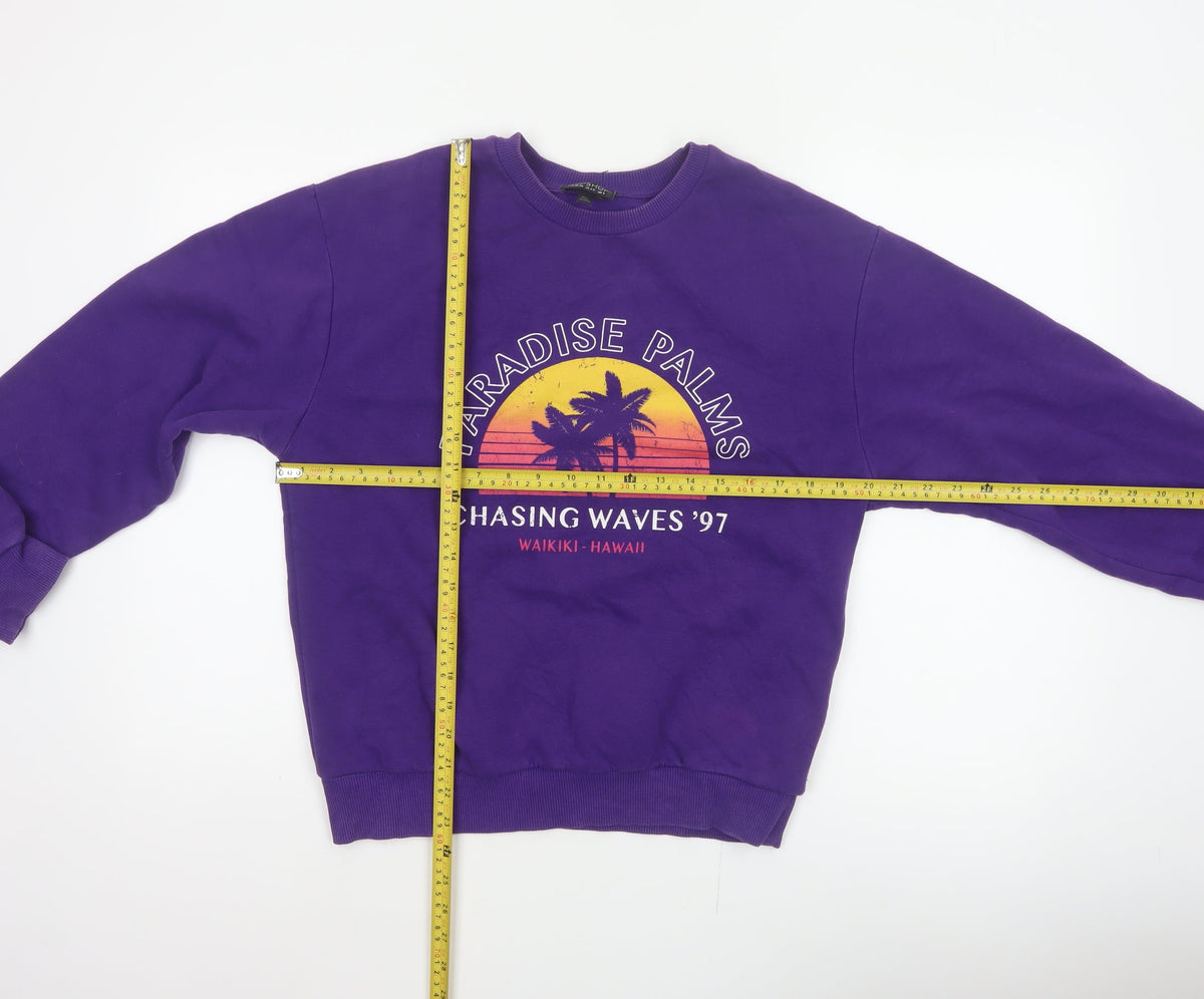 Topshop Women Purple S Paradise Palms Graphic Pullover Sweatshirt