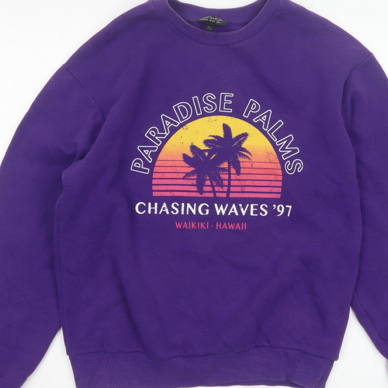 Topshop Women Purple S Paradise Palms Graphic Pullover Sweatshirt