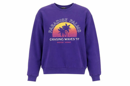 Topshop Women Purple S Paradise Palms Graphic Pullover Sweatshirt
