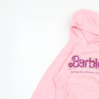 Barbie Girls Pink 7 Years Pullover Hoodie Sequin Logo Pocket Cotton Blend