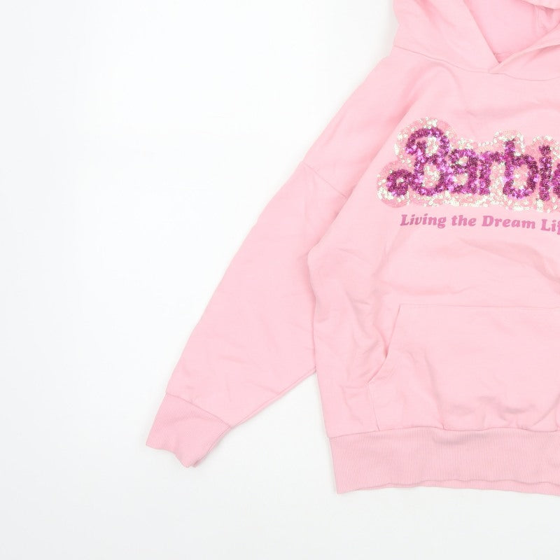 Barbie Girls Pink 7 Years Pullover Hoodie Sequin Logo Pocket Cotton Blend