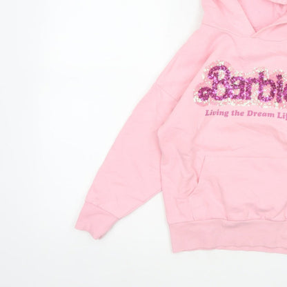Barbie Girls Pink 7 Years Pullover Hoodie Sequin Logo Pocket Cotton Blend