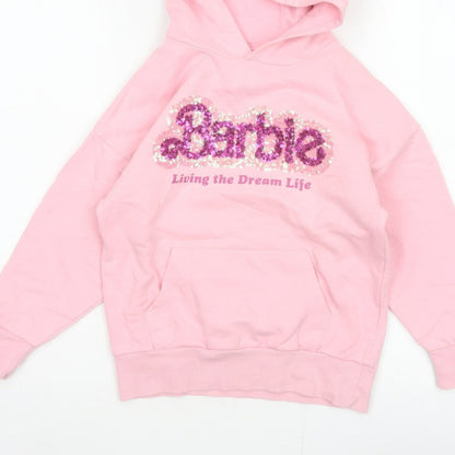 Barbie Girls Pink 7 Years Pullover Hoodie Sequin Logo Pocket Cotton Blend