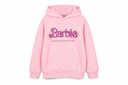 Barbie Girls Pink 7 Years Pullover Hoodie Sequin Logo Pocket Cotton Blend