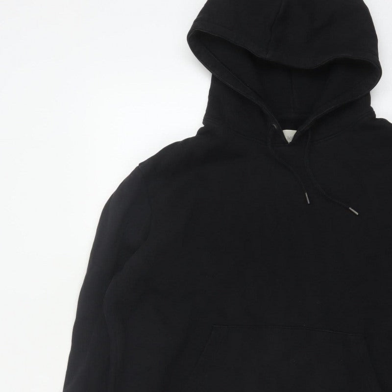 Marks and Spencer Men Black L Pullover Hoodie Cotton Blend Pockets