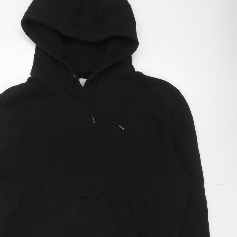 Marks and Spencer Men Black L Pullover Hoodie Cotton Blend Pockets