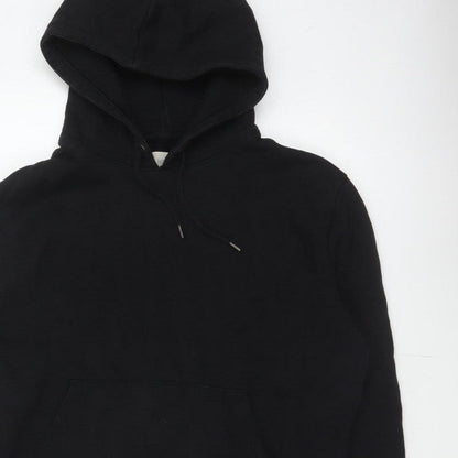 Marks and Spencer Men Black L Pullover Hoodie Cotton Blend Pockets