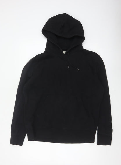 Marks and Spencer Men Black L Pullover Hoodie Cotton Blend Pockets