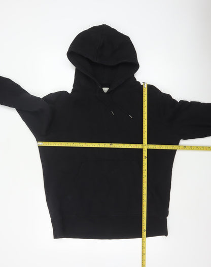 Marks and Spencer Men Black L Pullover Hoodie Cotton Blend Pockets
