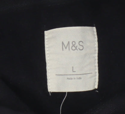 Marks and Spencer Men Black L Pullover Hoodie Cotton Blend Pockets