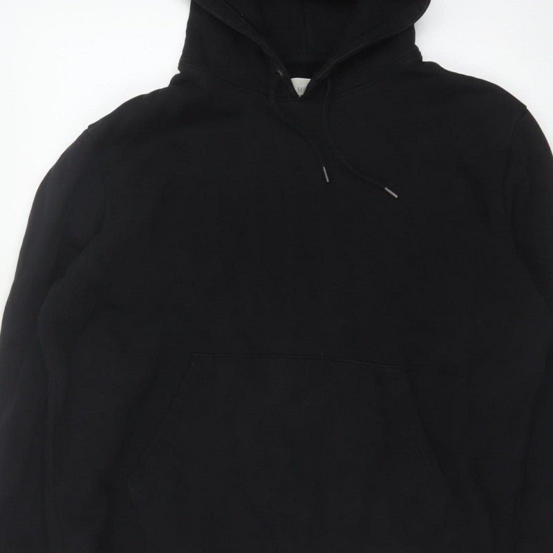 Marks and Spencer Men Black L Pullover Hoodie Cotton Blend Pockets