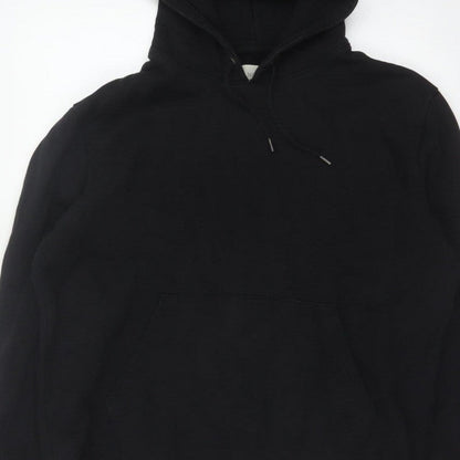 Marks and Spencer Men Black L Pullover Hoodie Cotton Blend Pockets