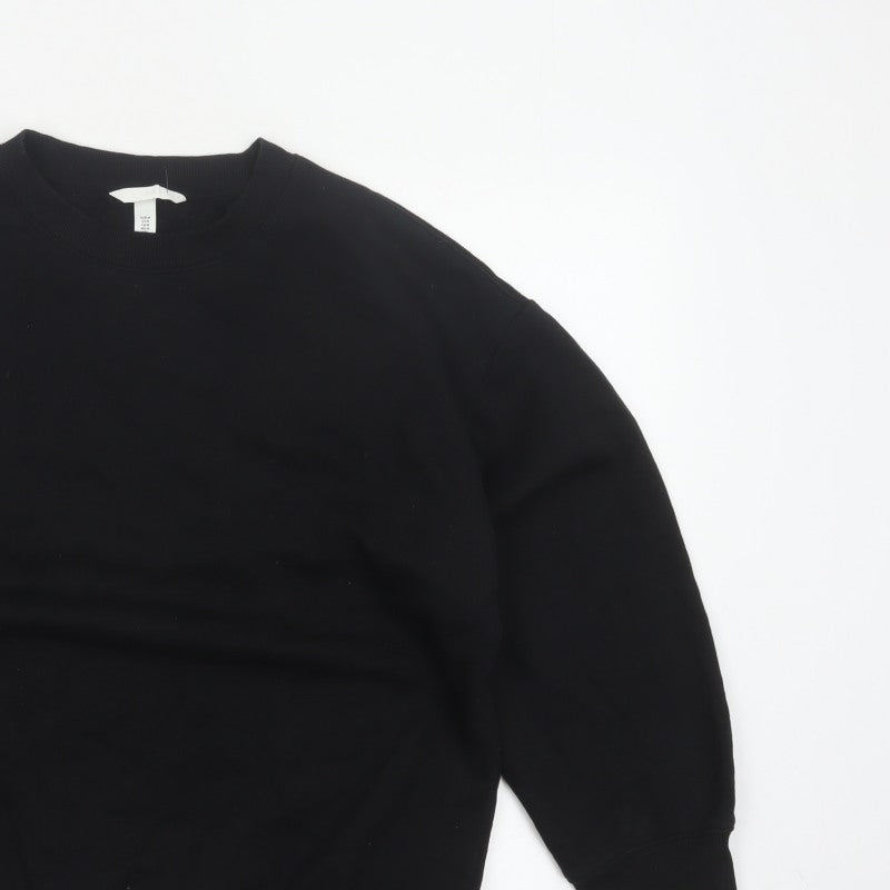 H&M Women Black UK 12 Pullover Crew Neck Long Sleeve Sweatshirt