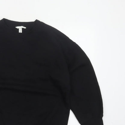 H&M Women Black UK 12 Pullover Crew Neck Long Sleeve Sweatshirt