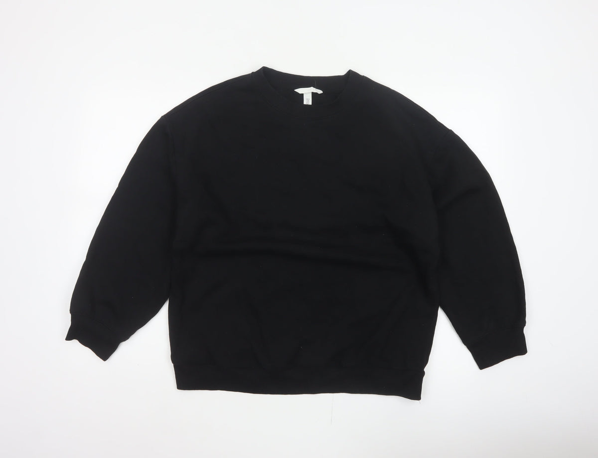 H&M Women Black UK 12 Pullover Crew Neck Long Sleeve Sweatshirt