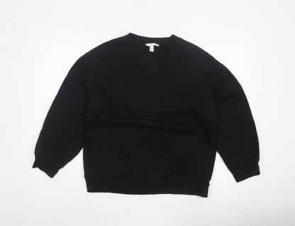 H&M Women Black UK 12 Pullover Crew Neck Long Sleeve Sweatshirt