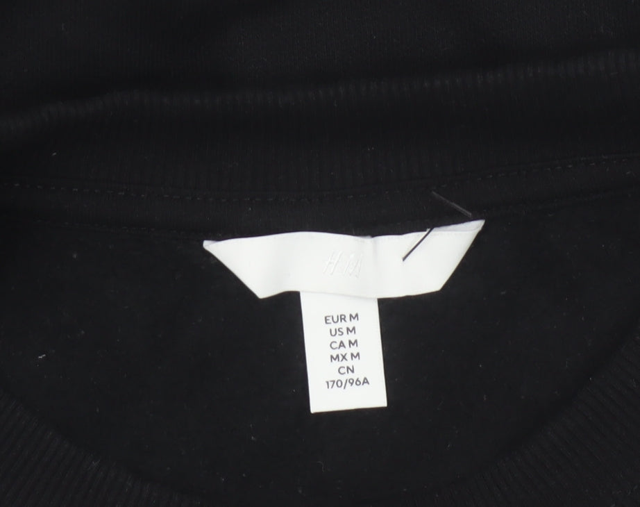H&M Women Black UK 12 Pullover Crew Neck Long Sleeve Sweatshirt