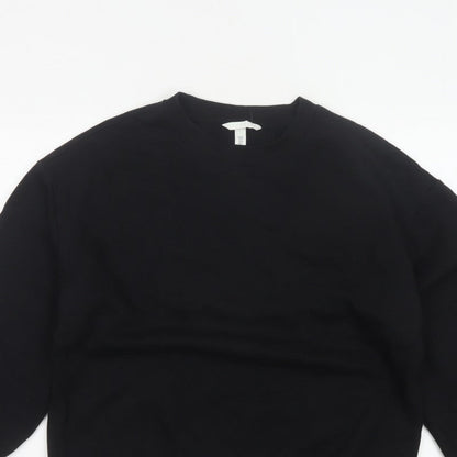 H&M Women Black UK 12 Pullover Crew Neck Long Sleeve Sweatshirt