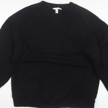 H&M Women Black UK 12 Pullover Crew Neck Long Sleeve Sweatshirt