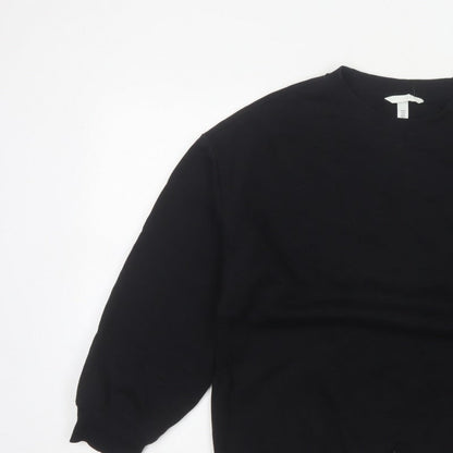 H&M Women Black UK 12 Pullover Crew Neck Long Sleeve Sweatshirt