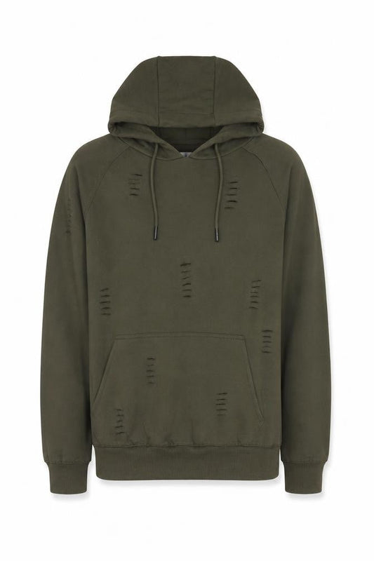 Front view of Genetic Apparel Men’s Green M Distressed Pullover Hoodie Grunge