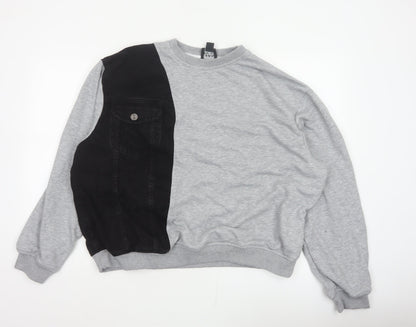 BoohooMAN Men’s Grey Black Panel Sweatshirt XL Crew Neck Pullover