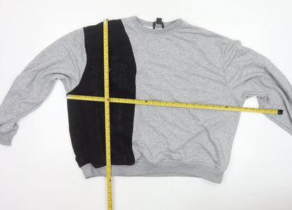 BoohooMAN Men’s Grey Black Panel Sweatshirt XL Crew Neck Pullover