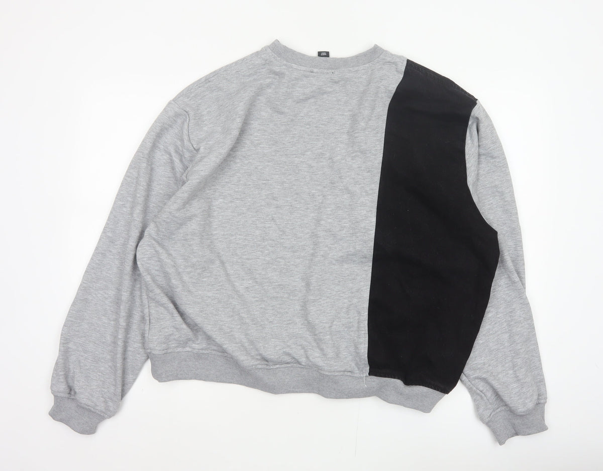BoohooMAN Men’s Grey Black Panel Sweatshirt XL Crew Neck Pullover