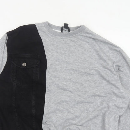 BoohooMAN Men’s Grey Black Panel Sweatshirt XL Crew Neck Pullover