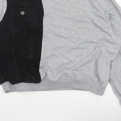 BoohooMAN Men’s Grey Black Panel Sweatshirt XL Crew Neck Pullover