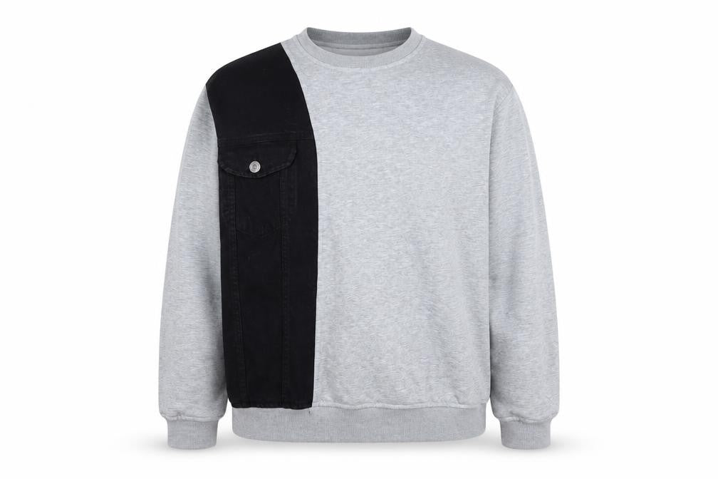 BoohooMAN Men’s Grey Black Panel Sweatshirt XL Crew Neck Pullover