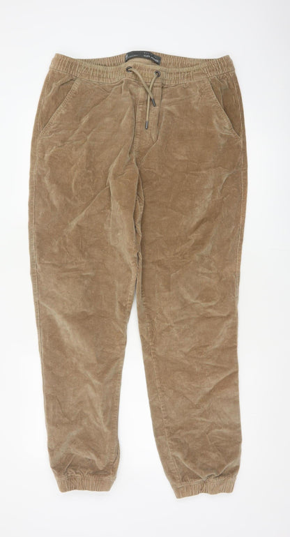 Denim Co. Men’s Beige M Corduroy Cuff Jogger Trousers Drawstring