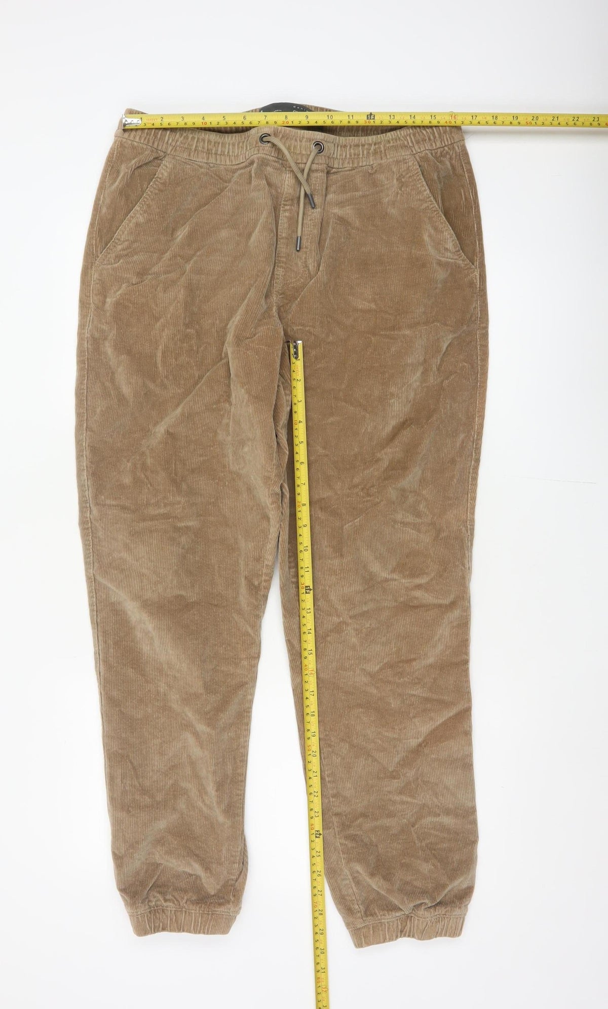 Denim Co. Men’s Beige M Corduroy Cuff Jogger Trousers Drawstring