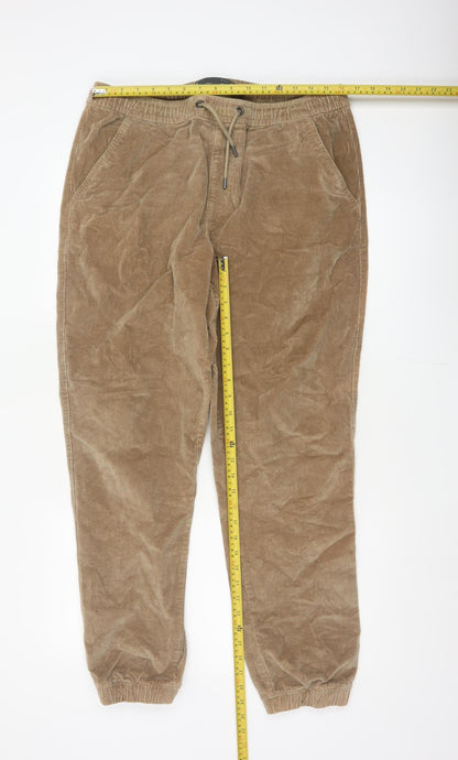 Denim Co. Men’s Beige M Corduroy Cuff Jogger Trousers Drawstring