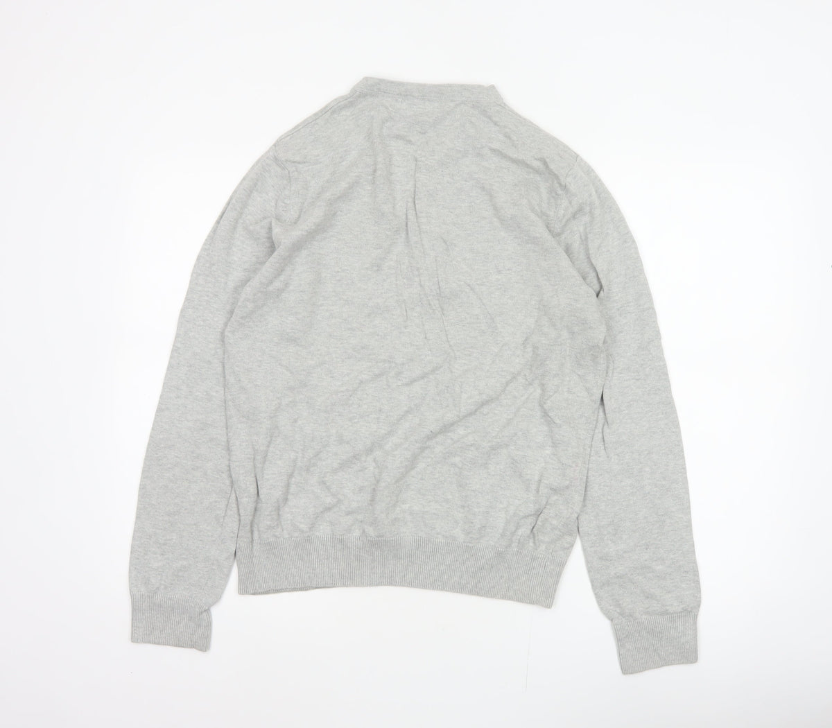 Fred Perry Men Grey M Cotton Logo Henley High Neck Jumper