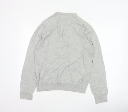 Fred Perry Men Grey M Cotton Logo Henley High Neck Jumper