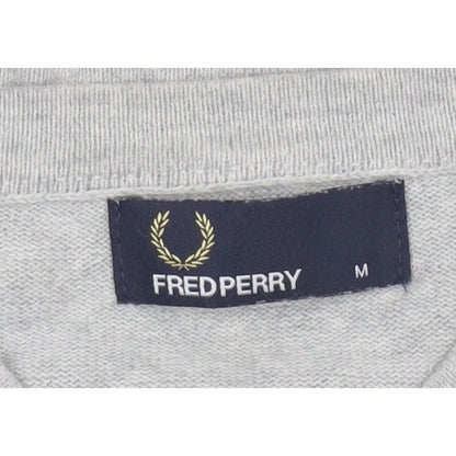 Fred Perry Men Grey M Cotton Logo Henley High Neck Jumper