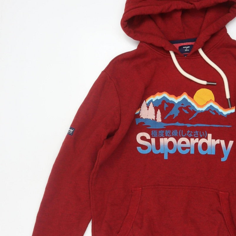 Superdry Men’s Red L Pullover Hoodie Mountain Graphic Fleece