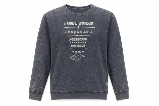 Front view of Flying Machine Men Grey XL Pullover Graphic Print Crew Neck Sweatshirt